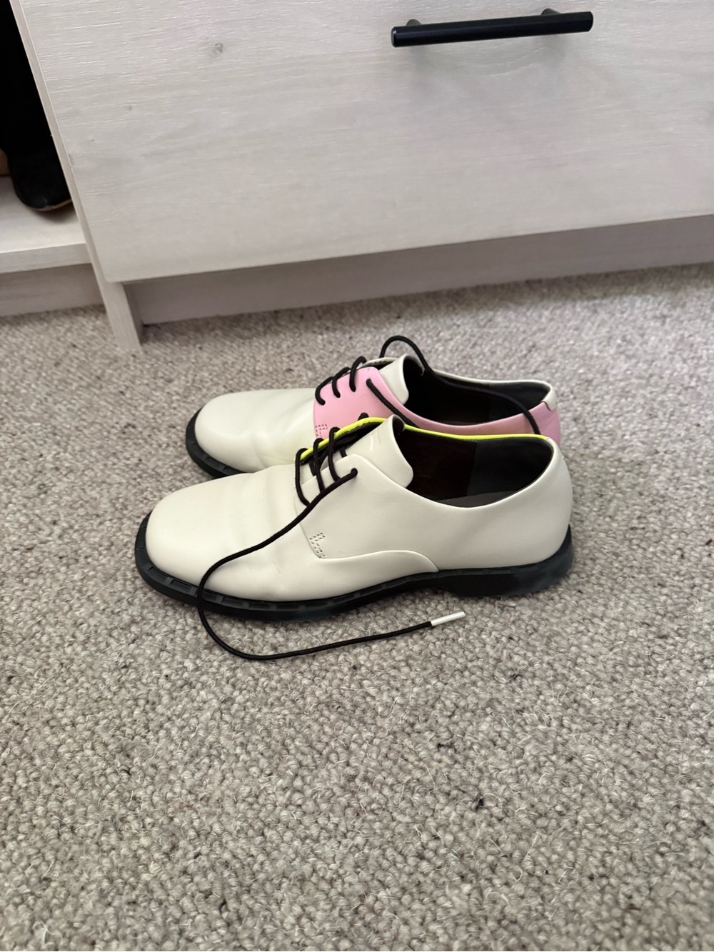 Camper White, Pink & Black Leather Lace-Up Flats